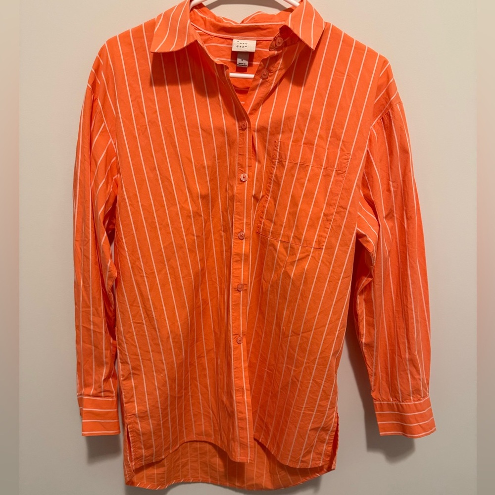a new day Orange Vertical Stripe Button-Up Shirt